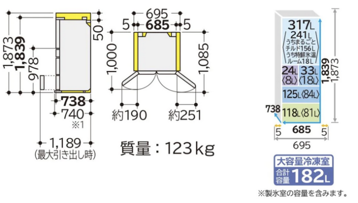 Kích Thước Của Tủ Lạnh Nội Địa Nhật Hitachi R-Hxc62T