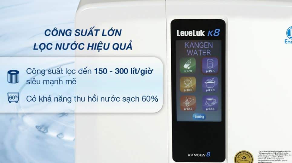 Máy Lọc Nước Điện Giải Ion Kiềm Kangen Leveluk K8 8 Tấm Điện Cực Tạo Ra 7 Loại Nước